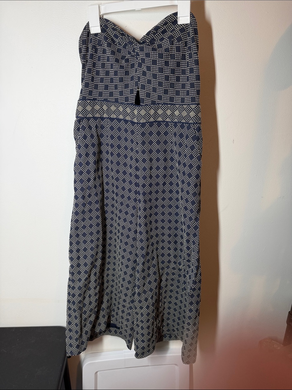 elevenses Navy and Cream Strapless Printed Jumpsuit